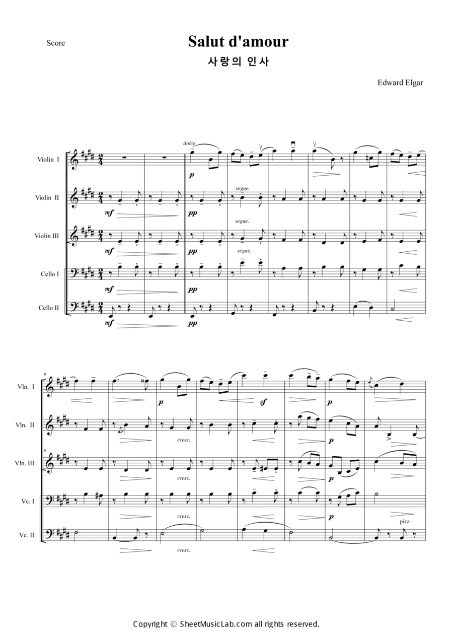 Salut d'amour String Quintet scores gallery preview page 1