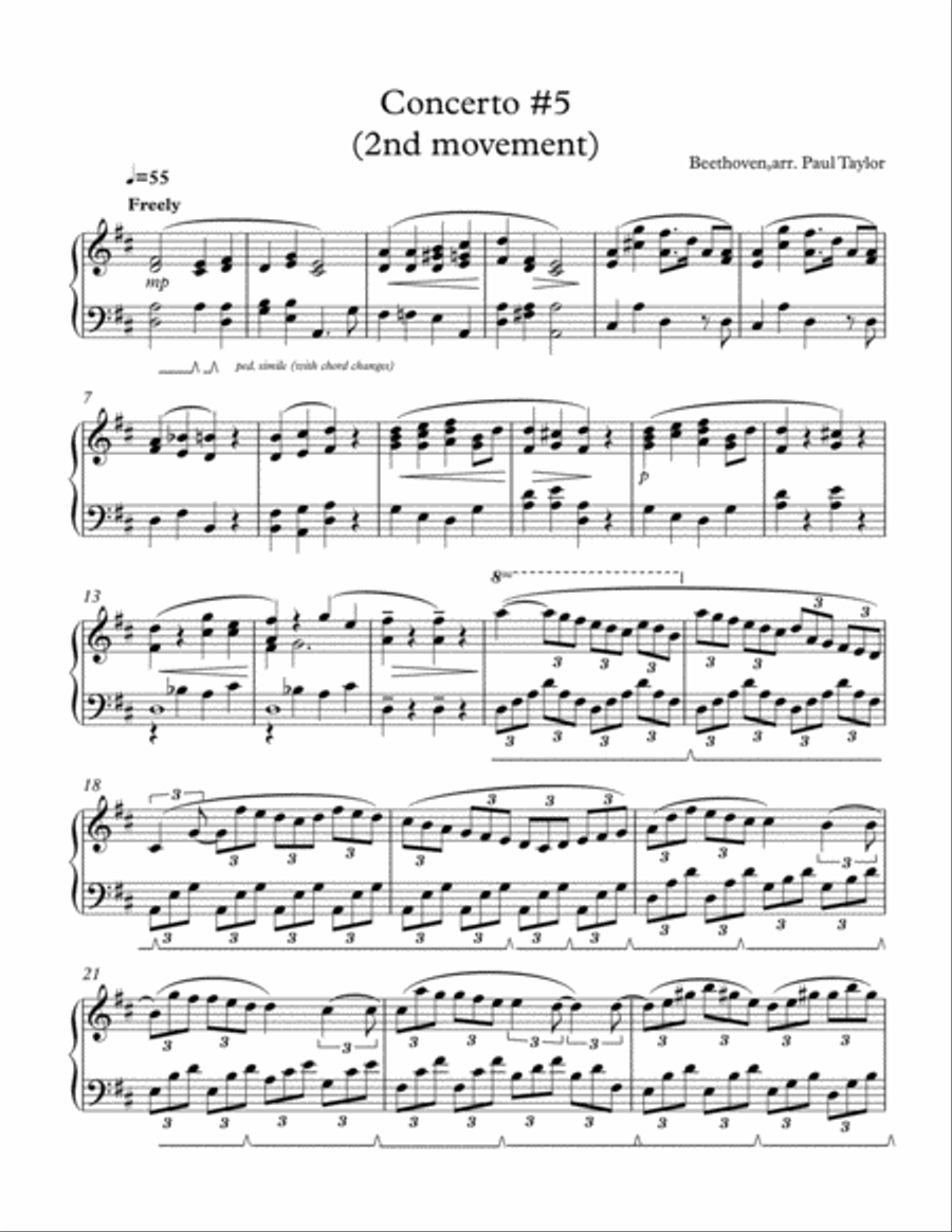 Beethoven Piano Concerto #5 (themes from the second movement) Piano Solo scores gallery preview page 1