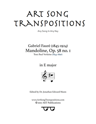 Book cover for FAURÉ: Mandoline, Op. 58 no. 1 (transposed to E major)