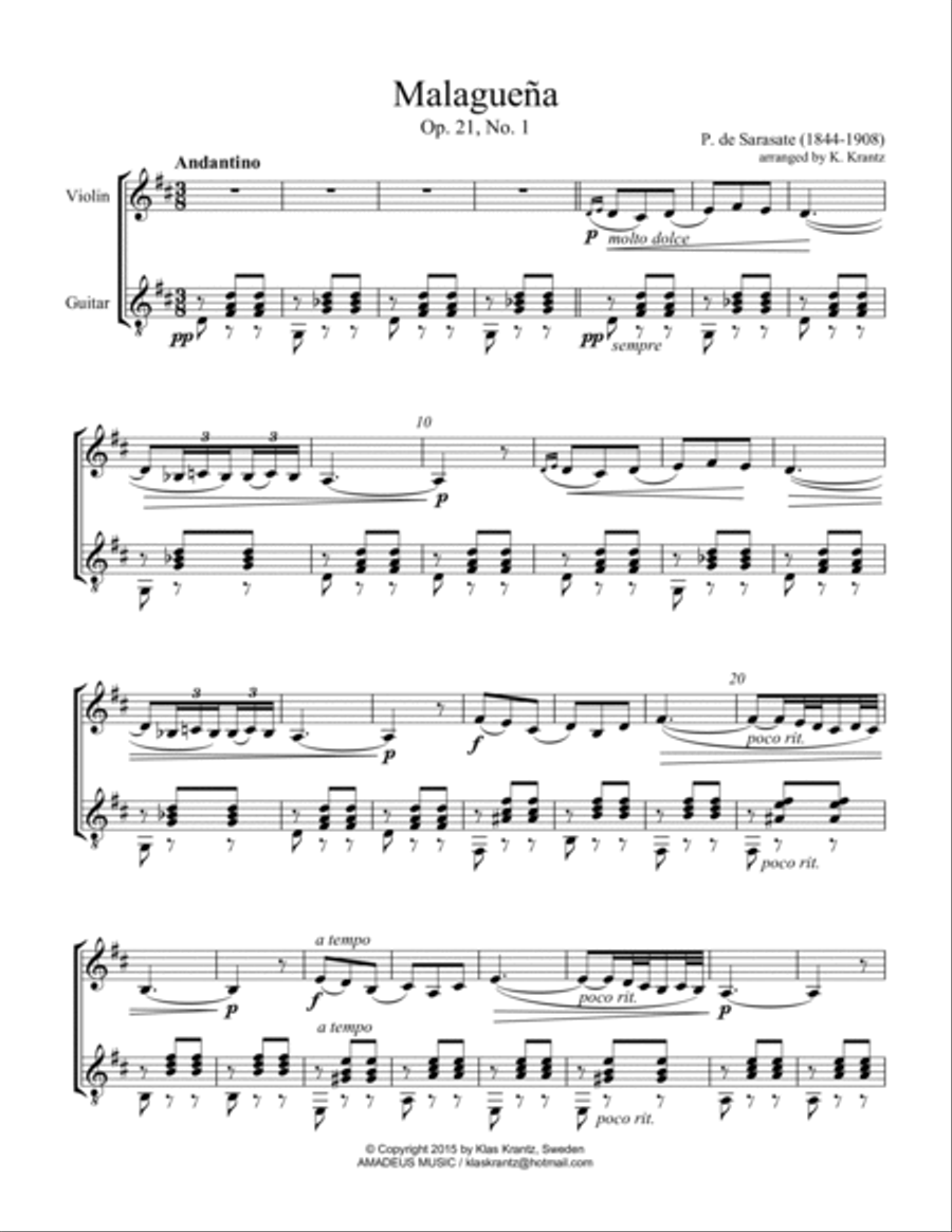 4 Spanish Dances by Sarasate for violin and guitar String Duet scores gallery preview page 2