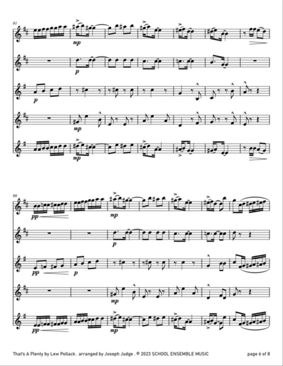 That's A Plenty by Pollack for Saxophone Quartet in Schools Saxophone Quartet scores gallery preview page 6