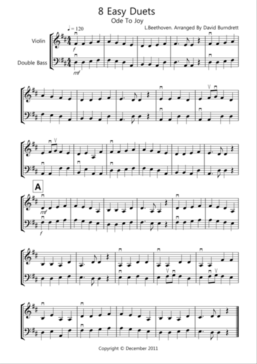 8 Easy Duets for Violin And Double Bass String Duet scores gallery preview page 1