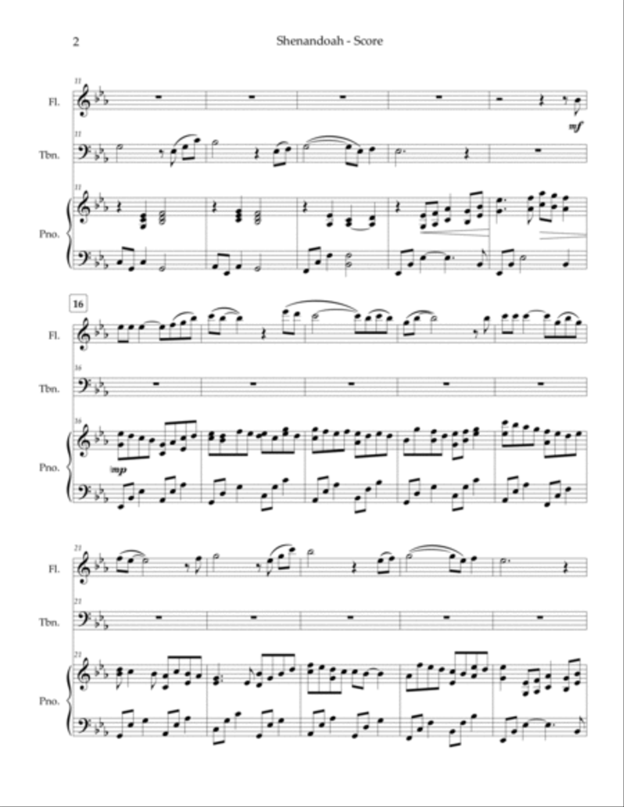 Shenandoah - trombone, flute, piano Flute scores gallery preview page 4