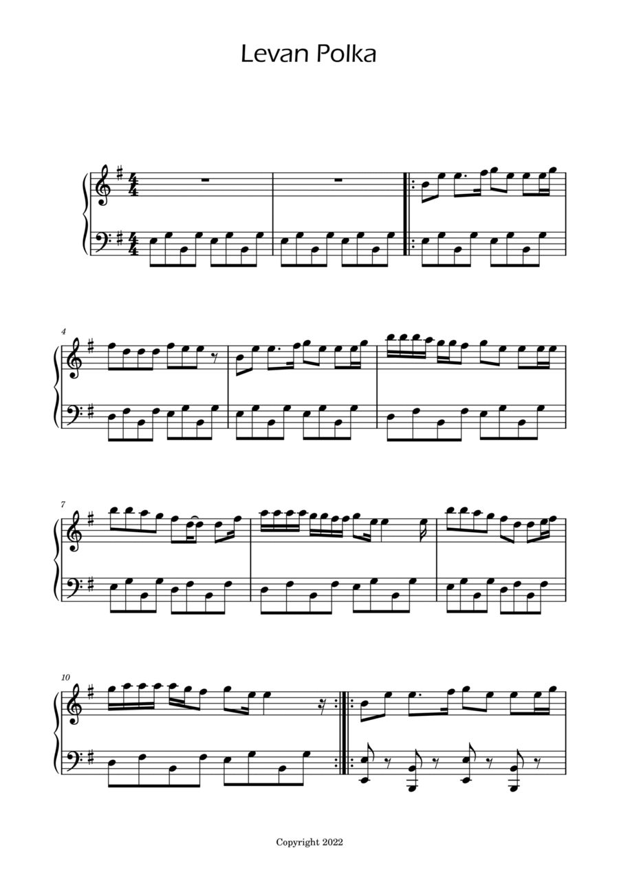Levan Polkka - Easy Intermediate Piano Easy Piano scores gallery preview page 1