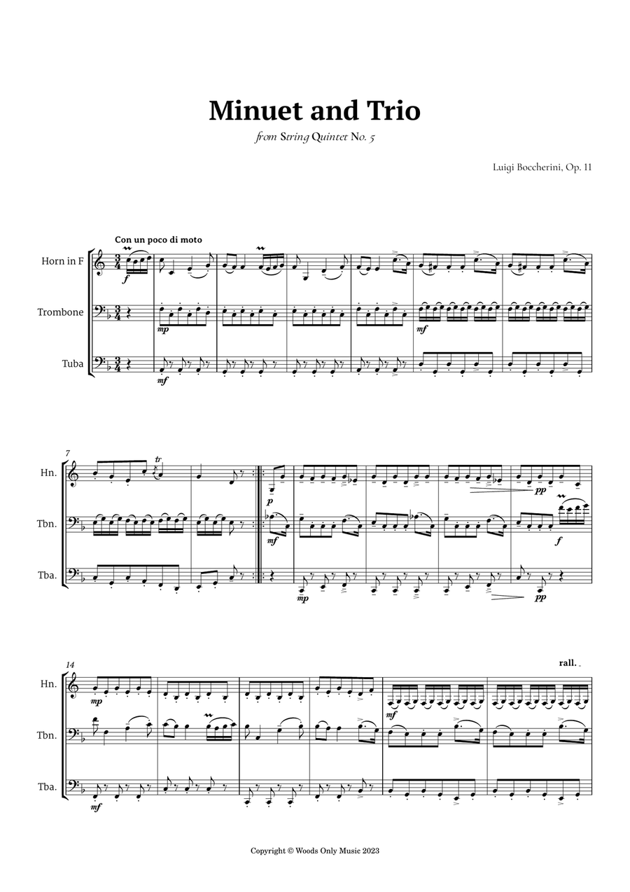 Minuet by Boccherini for Low Brass Trio Brass Trio scores gallery preview page 1