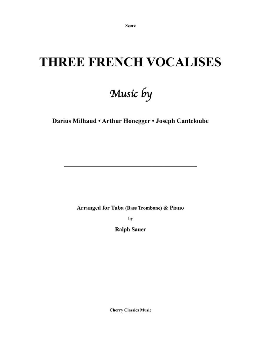 Three French Vocalises for Tuba or Bass Trombone & Piano Bass Trombone scores gallery preview page 1