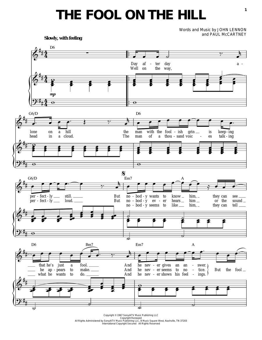 The Fool On The Hill The Fool On The Hill Piano, Vocal scores gallery preview page 1
