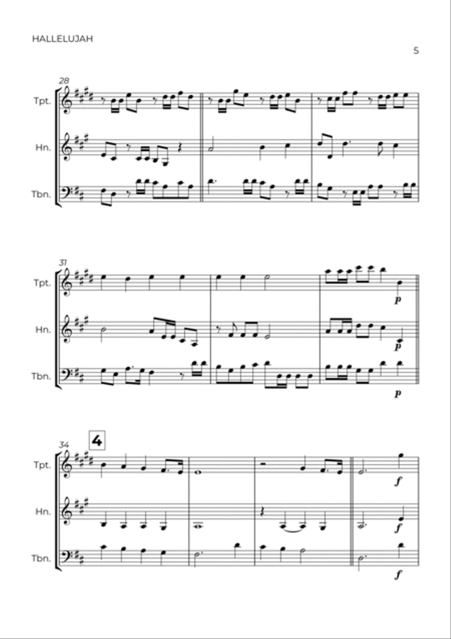 HALLELUJAH - HANDEL - BRASS TRIO (TRUMPET, HORN & TROMBONE) Brass Trio scores gallery preview page 5