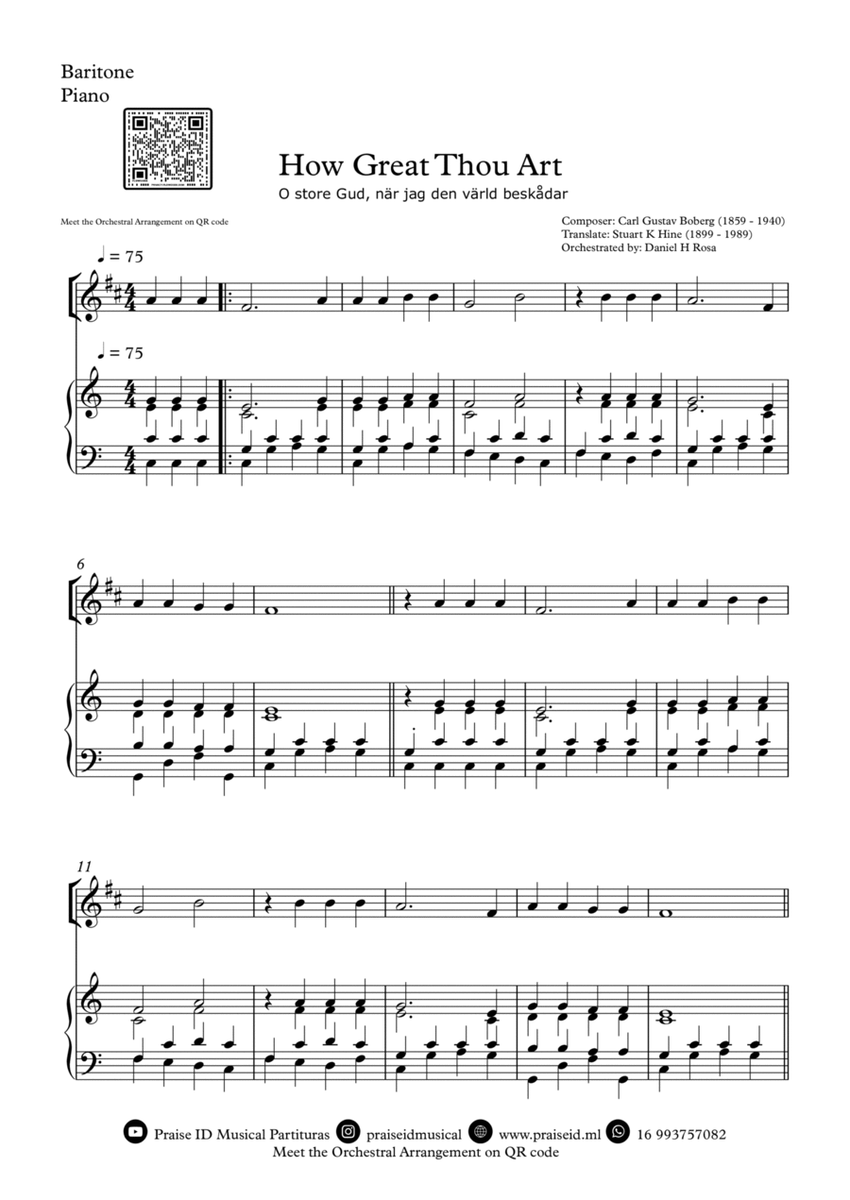 How Great Thou Art - "O store Gud." - Easy Baritone and Piano image number null