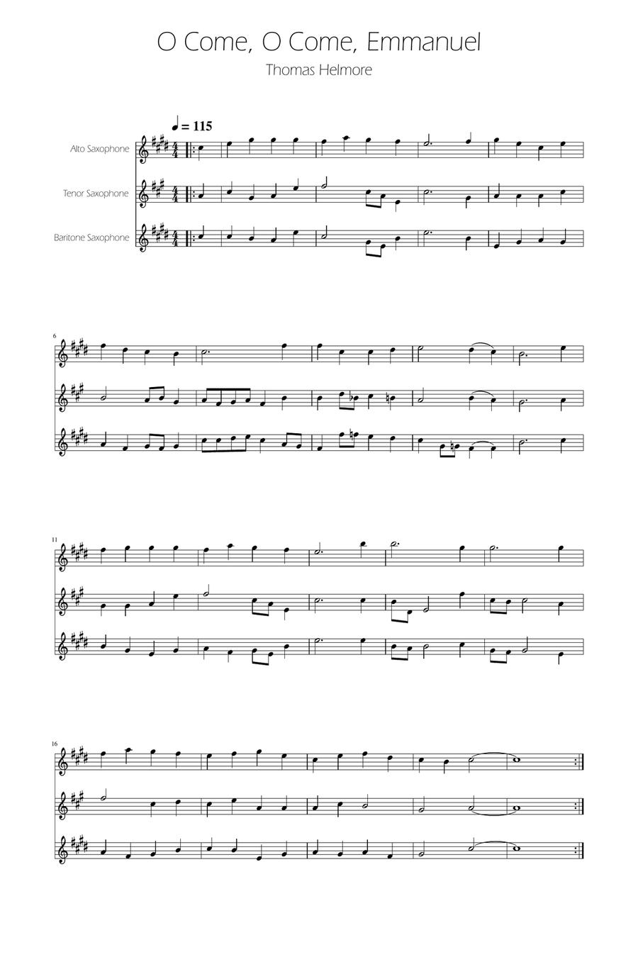 O Come, O Come, Emmanuel - Sax Trio ATB Woodwind Trio scores gallery preview page 1