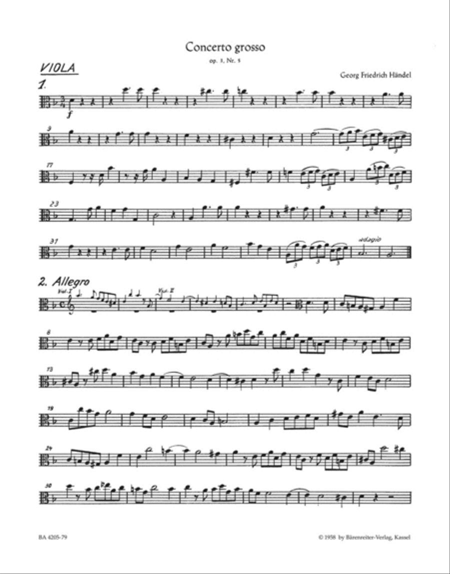 Concerto grosso d minor, Op. 3/5 HWV 316 by George Frideric Handel Viola - Sheet Music