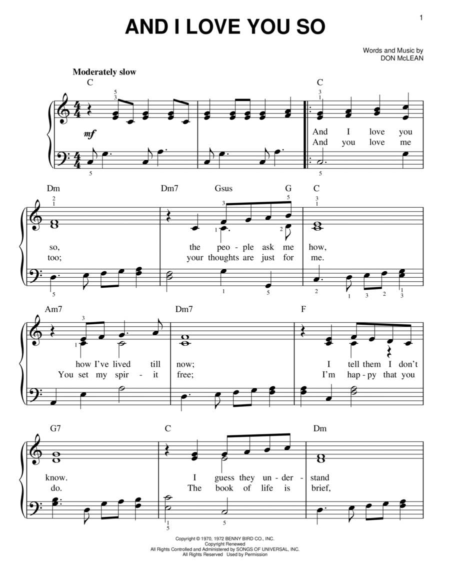 And I Love You So Easy Piano scores gallery preview page 1