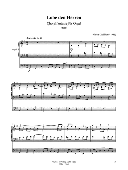 Lobe den Herren (2016) -Choralfantasie für Orgel-
