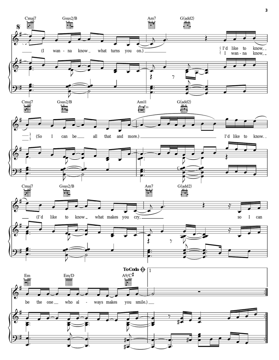I Wanna Know Piano, Vocal, Guitar scores gallery preview page 3