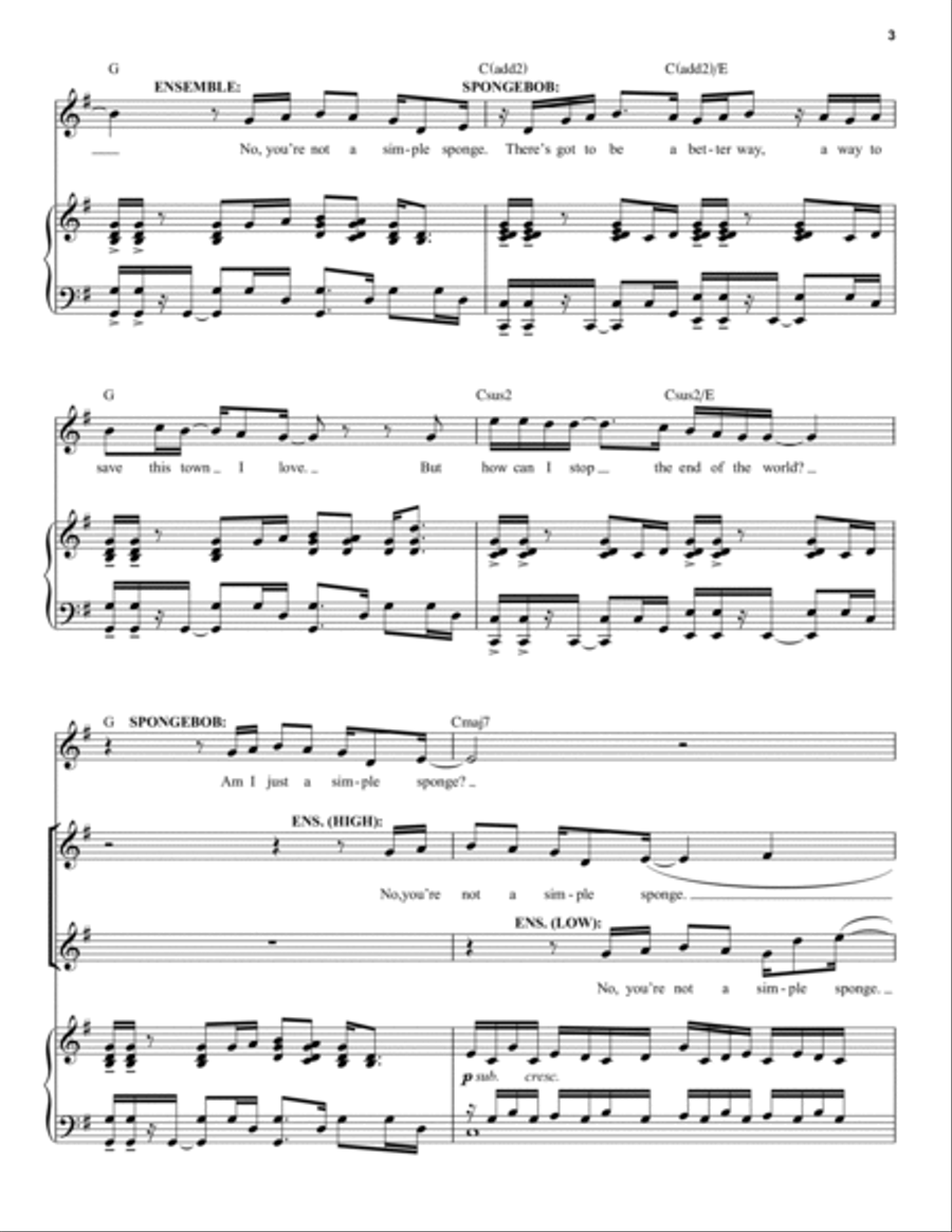 (Just A) Simple Sponge (from Spongebob Squarepants, The Broadway Musical) Piano, Vocal scores gallery preview page 3