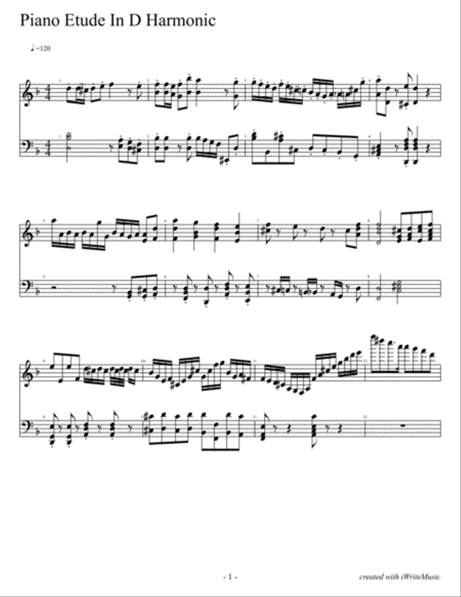 Etude in D Harmonic Piano Method scores gallery preview page 1
