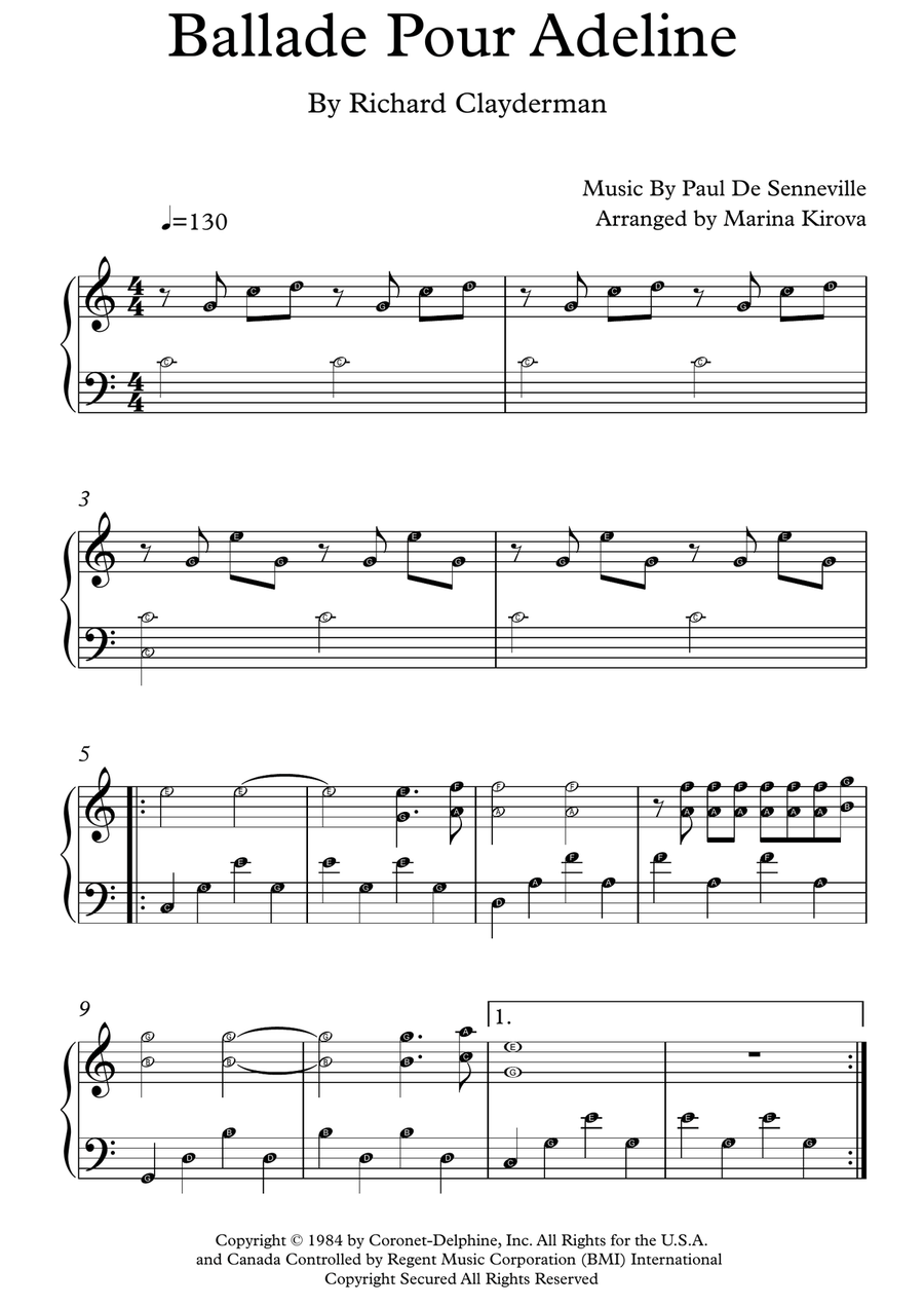 Ballade Pour Adeline Piano Solo scores gallery preview page 1