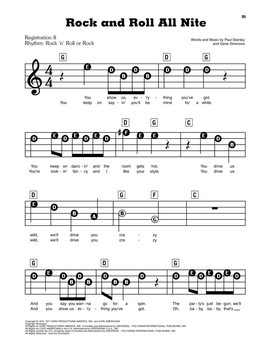 Rock And Roll All Nite Electronic Keyboard scores gallery preview page 1