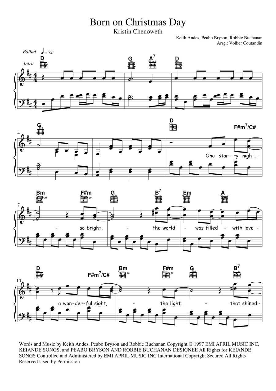 Born On Christmas Day Piano, Vocal, Guitar scores gallery preview page 1