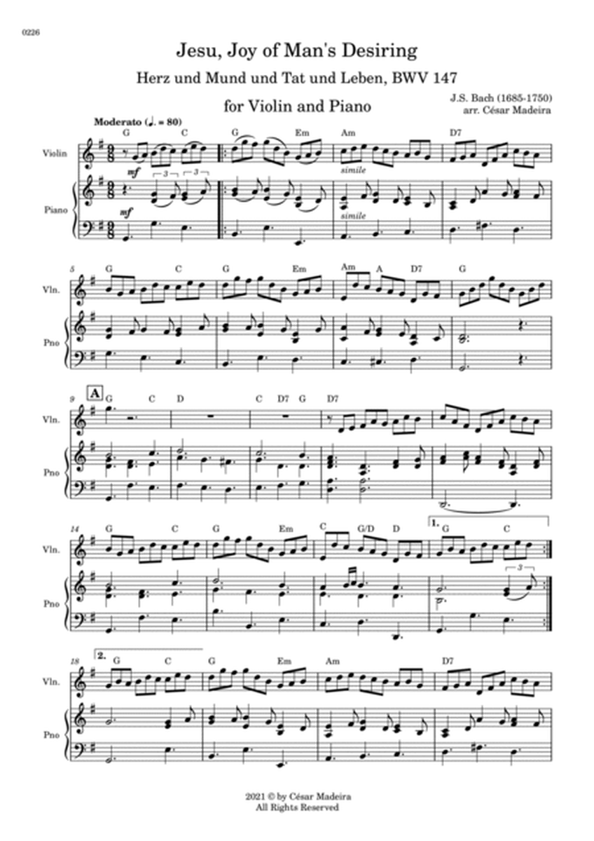 Jesu, Joy of Man's Desiring - Violin and Piano (Full Score) image number null