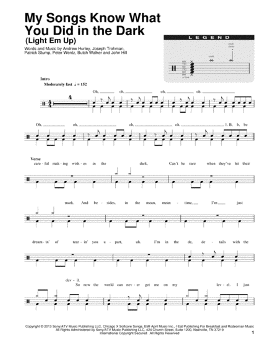 My Songs Know What You Did In The Dark (Light Em Up) Drum Set scores gallery preview page 1