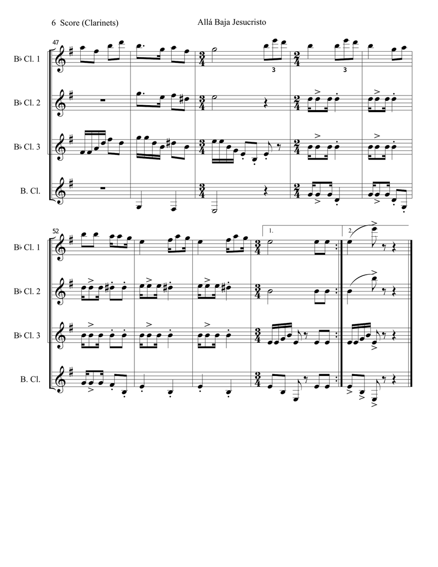 Christmas Carol from Peru for Clarinet Quartet Clarinet Quartet scores gallery preview page 6
