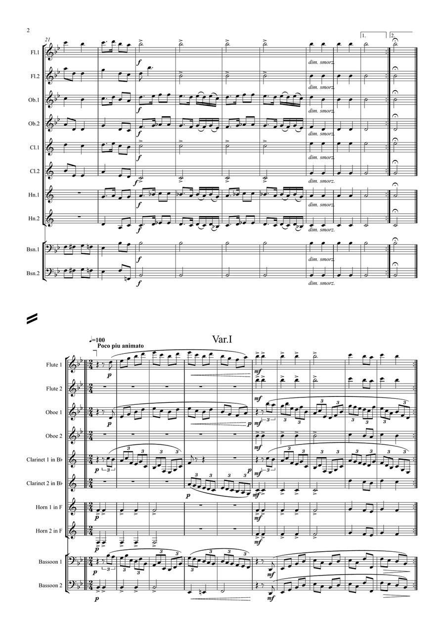 Brahms: Variations on a Theme by Haydn (St. Anthony Chorale) Op.56a (Theme & Variations 1-8) Woodwind Quintet scores gallery preview page 2