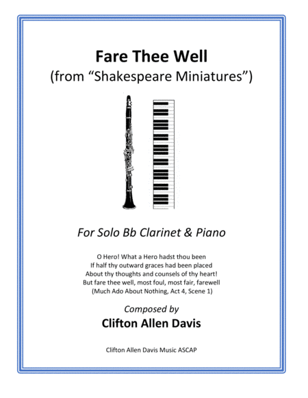 Fare Thee Well (for Bb Clarinet and Piano) from "Shakespeare Miniatures"