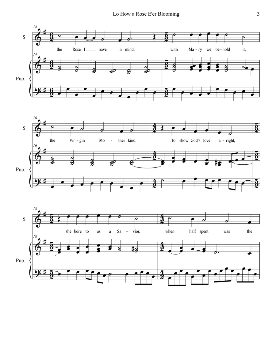 Lo, How A Rose E'er Blooming, G major Voice scores gallery preview page 3
