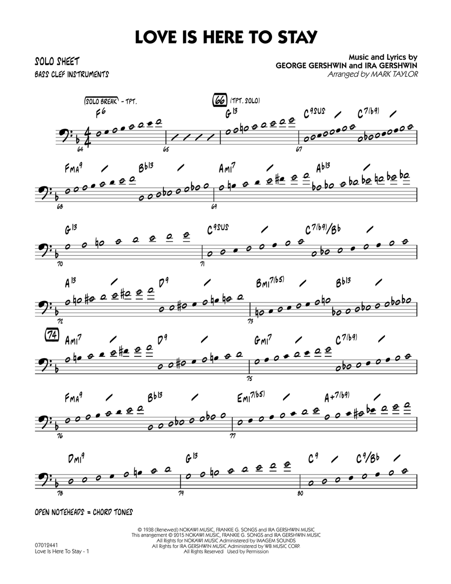Love Is Here to Stay - Bass Clef Solo Sheet Jazz Ensemble scores gallery preview page 1