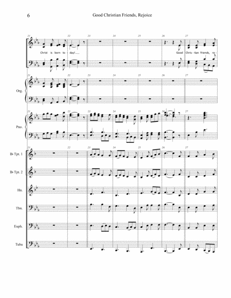 Good Christian Friends, Rejoice for SATB, piano, organ and Brass Quintet: Conductor's Score and brass parts image number null