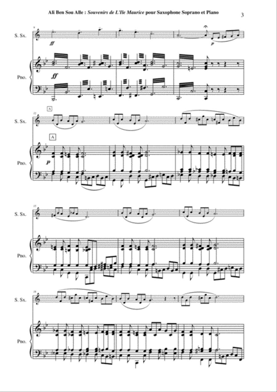 Ali Ben Sou Alle: Souvenirs d'Île Maurice for soprano saxophone and piano Soprano Saxophone scores gallery preview page 3