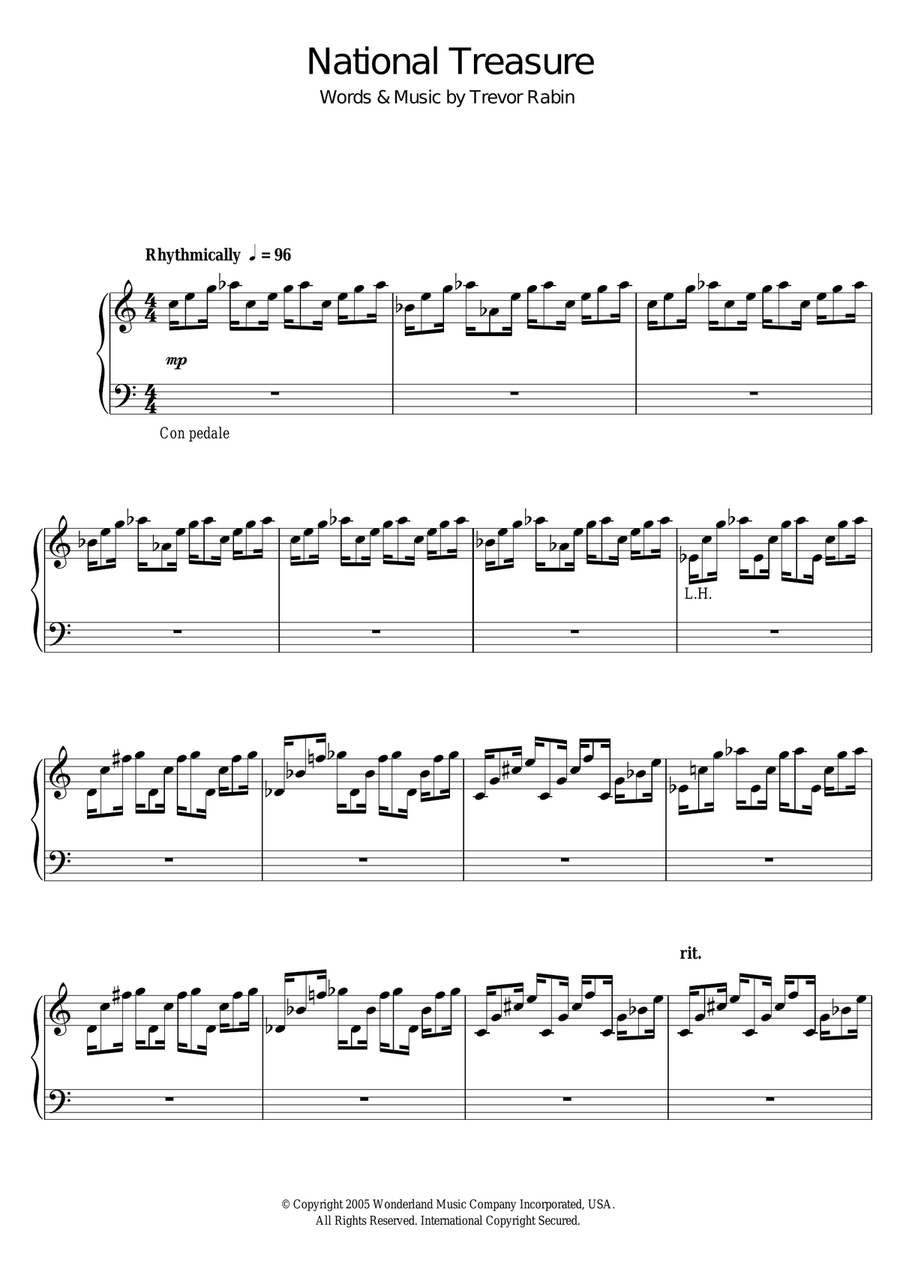 National Treasure (National Treasure Suite/Ben/Treasure) Piano Solo scores gallery preview page 1