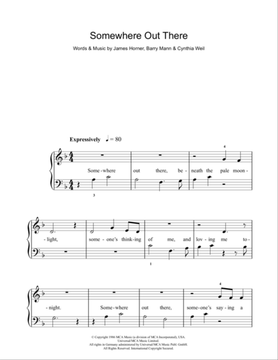 Somewhere Out There Easy Piano scores gallery preview page 1