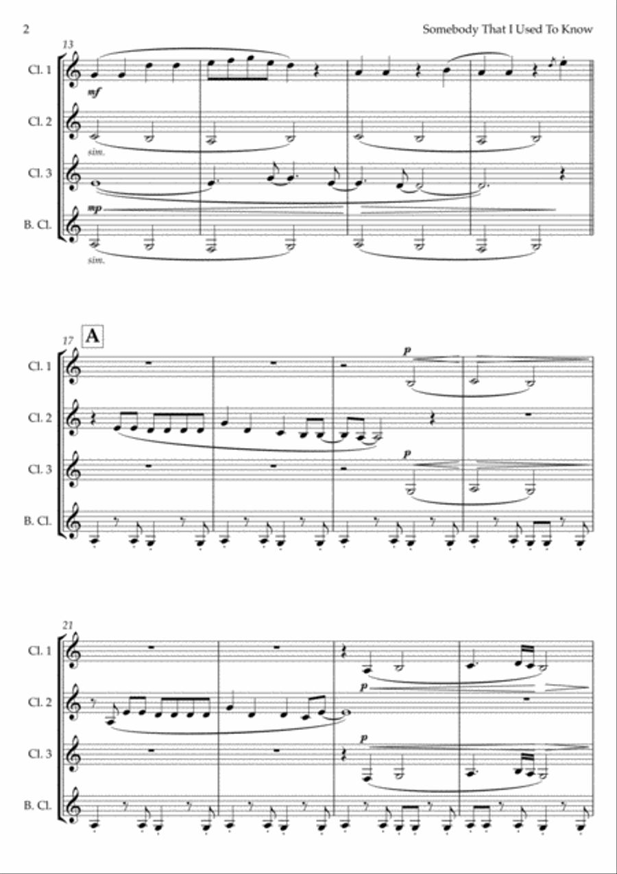 Somebody That I Used To Know Woodwind Quartet scores gallery preview page 2