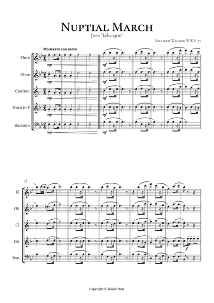 Wedding March by Richard Wagner WWV 75 for Woodwind Quintet image number null