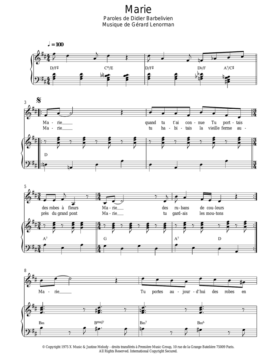 Marie Marie Piano, Vocal scores gallery preview page 1