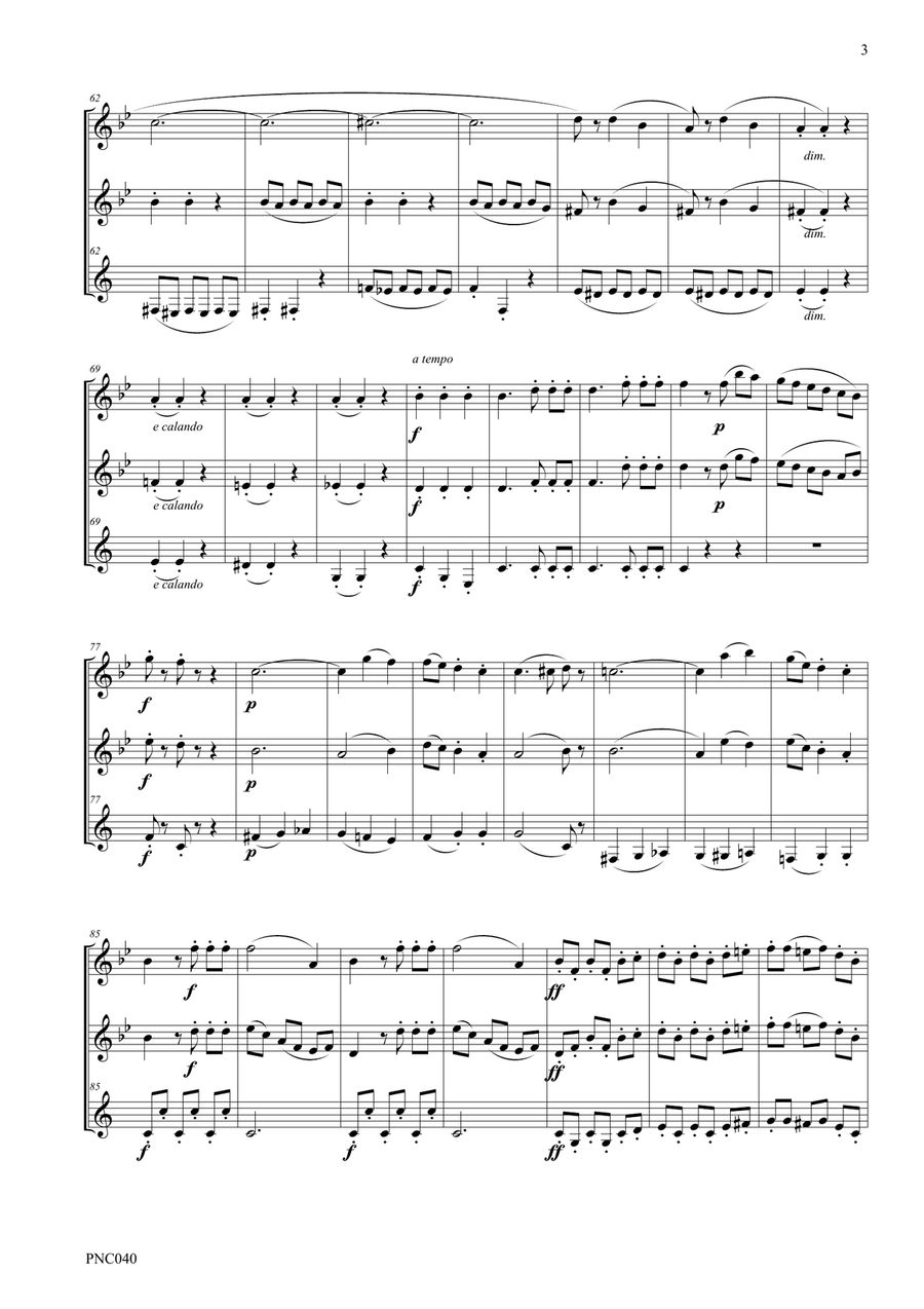 MOZART DIVERTIMENTO FOR FLUTE, OBOE & CLARINET K. Anh. 229 No. 1in Bb Woodwind Trio scores gallery preview page 3