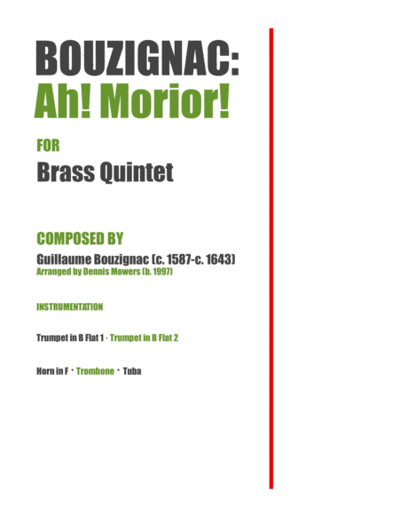 "Ah! Morior!" for Brass Quintet - Guillaume Bouzignac image number null