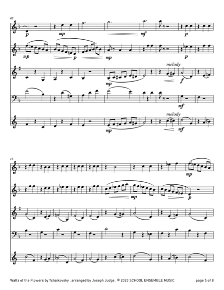 Waltz Of The Flowers by Tchaikovsky for Woodwind Quartet in Schools Woodwind Quartet scores gallery preview page 5