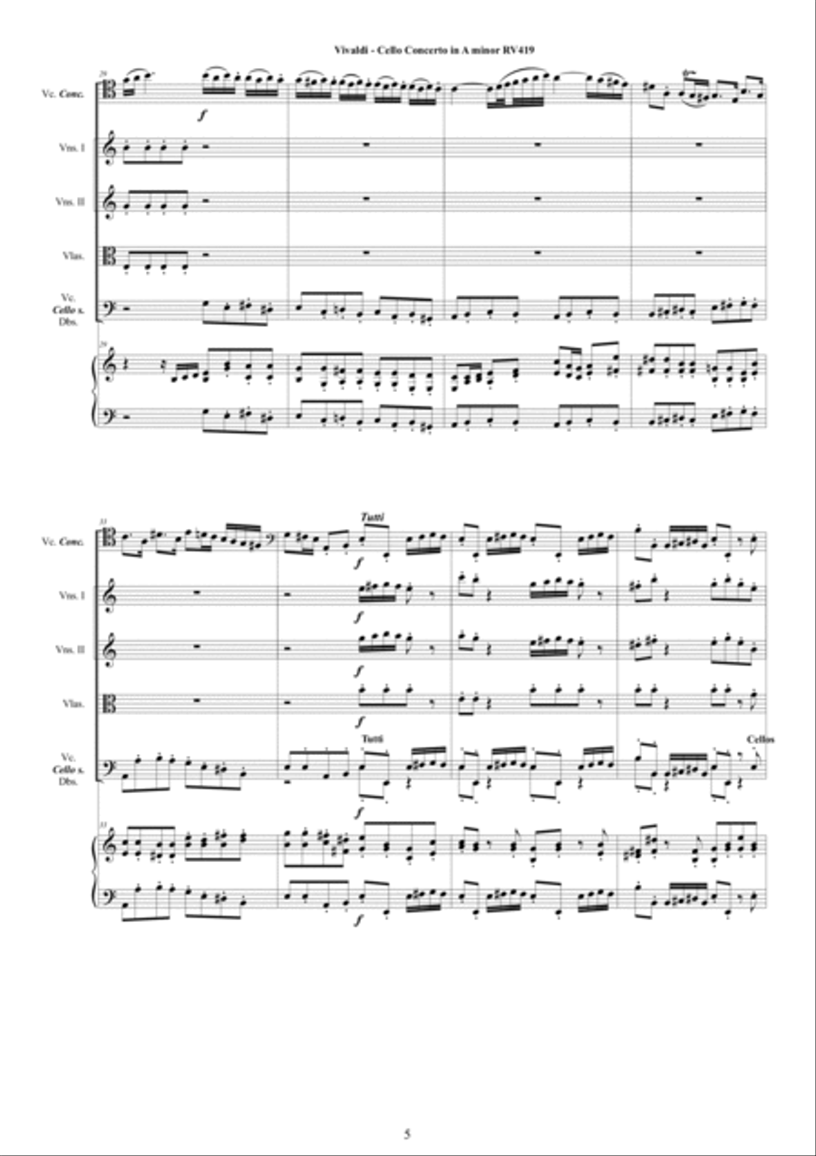 Vivaldi - Cello Concerto in A minor RV419 for Cello, Strings and Cembalo Chamber Orchestra scores gallery preview page 5