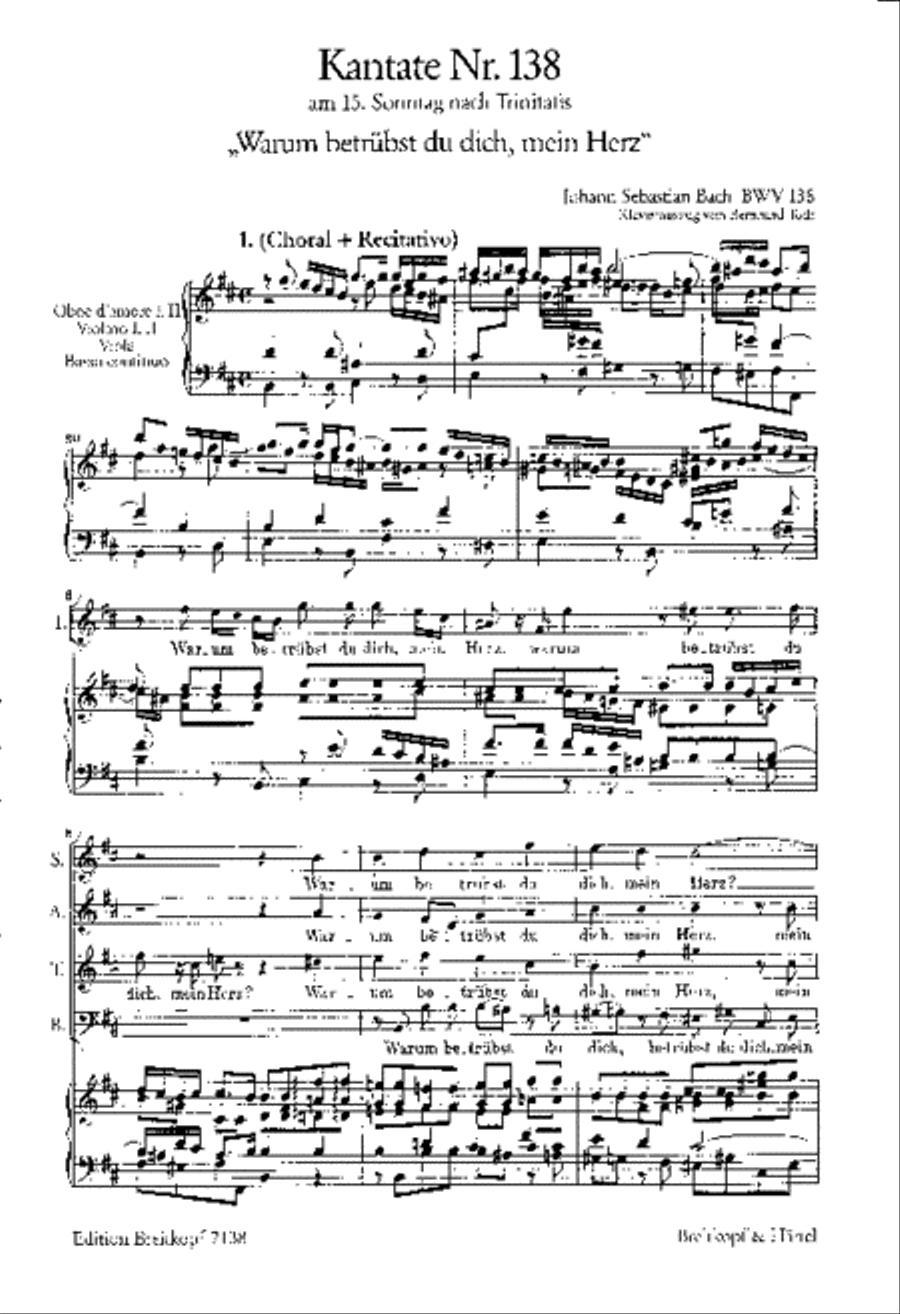 Cantata BWV 138 “Warum betruebst du dich, mein Herz” 4-Part scores gallery preview page 2