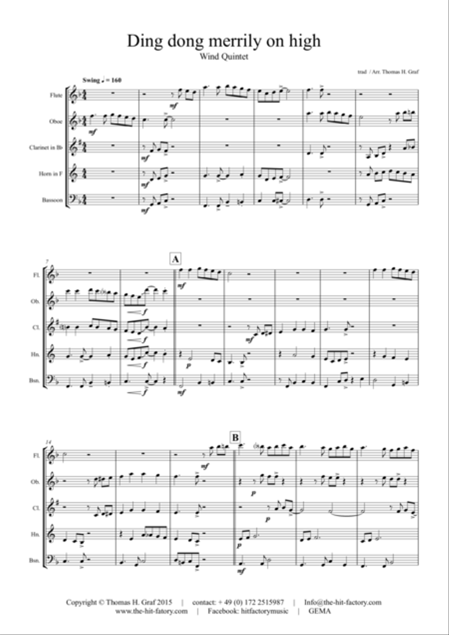 Ding dong merrily on high - Swing - Wind Quintet Woodwind Quintet scores gallery preview page 2