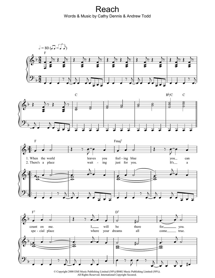 Reach Piano, Vocal, Guitar scores gallery preview page 1