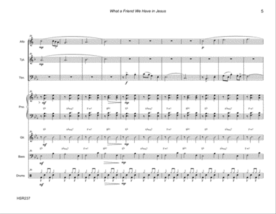 WHAT A FRIEND WE HAVE IN JESUS - ALTO SAX, TRUMPET & TROMBONE with Rhythm (Swing) Large Ensemble scores gallery preview page 5