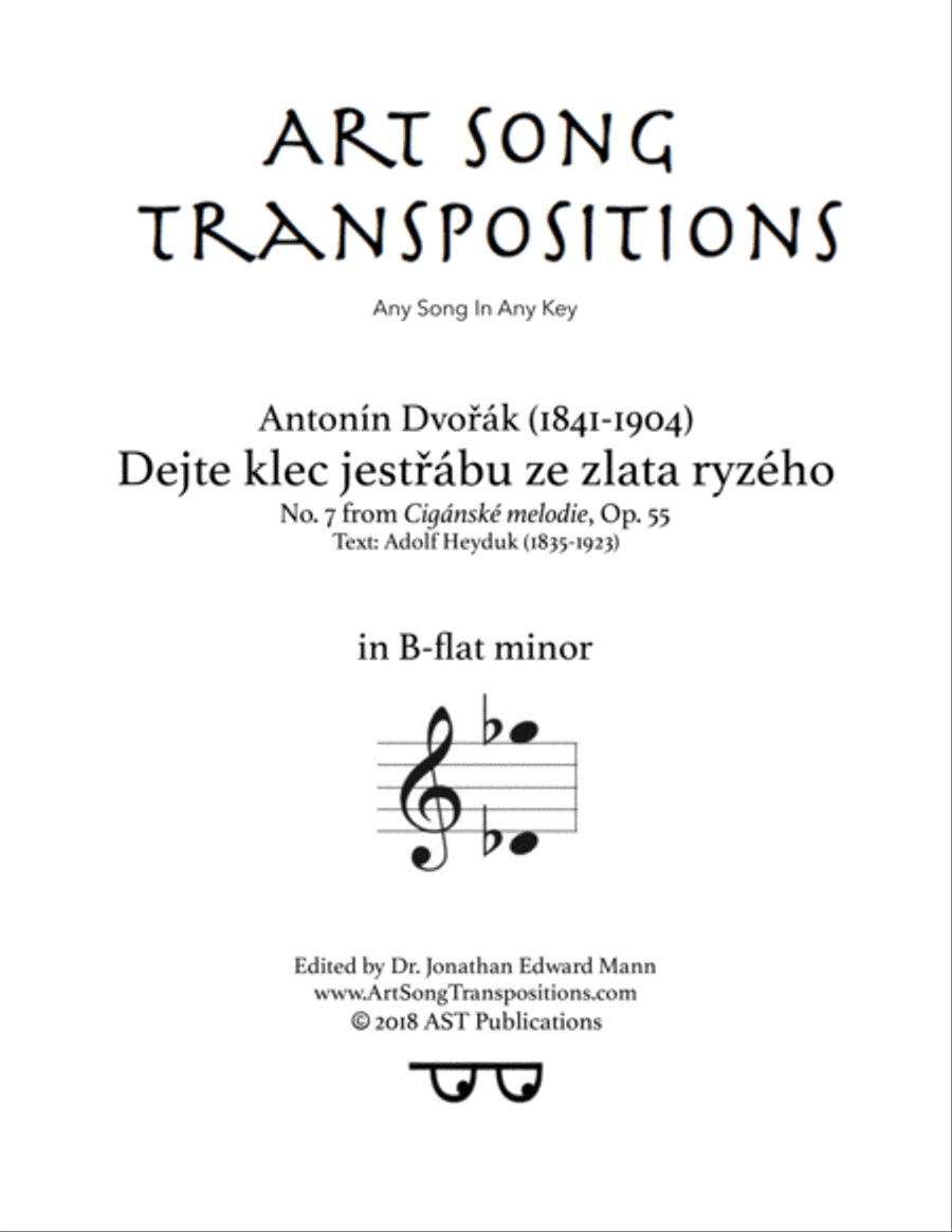 DVORÁK: Dejte klec jestřábu ze zlata ryzého, Op. 55 no. 7 (transposed to B-flat minor) Voice scores gallery preview page 1