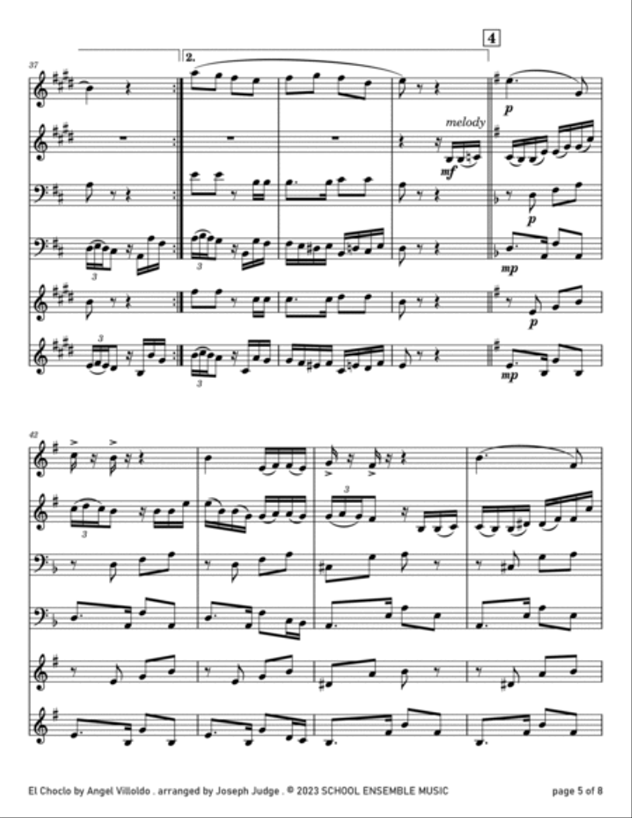El Choclo by Villoldo for Brass Quartet in Schools Brass Quartet scores gallery preview page 5