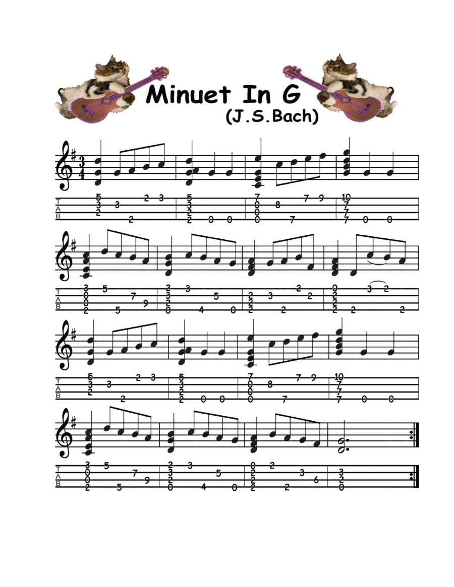 Minuet In G for Solo Ukulele Ukulele scores gallery preview page 1