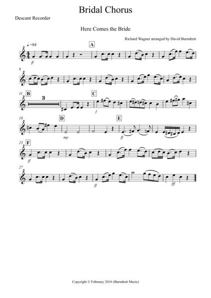Bridal Chorus "Here Comes the Bride" for Recorder Quartet image number null