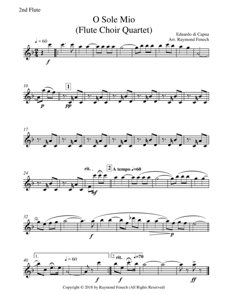 O Sole Mio - Flute Choir Quartet (2 Flutes; Alto Flute and Bass Flute) image number null